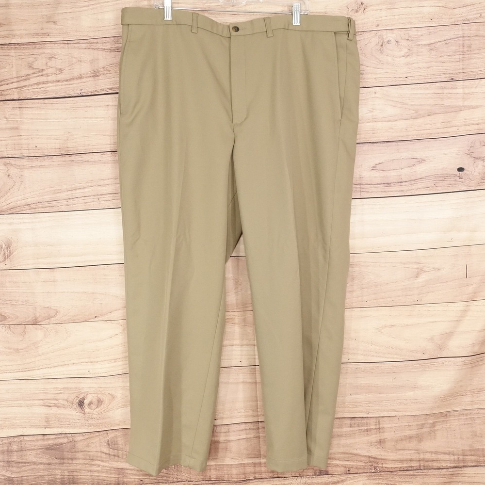 Haggar Dress Pants Mens 44x29 Beige Regular Fit Flat Front Polyester Business